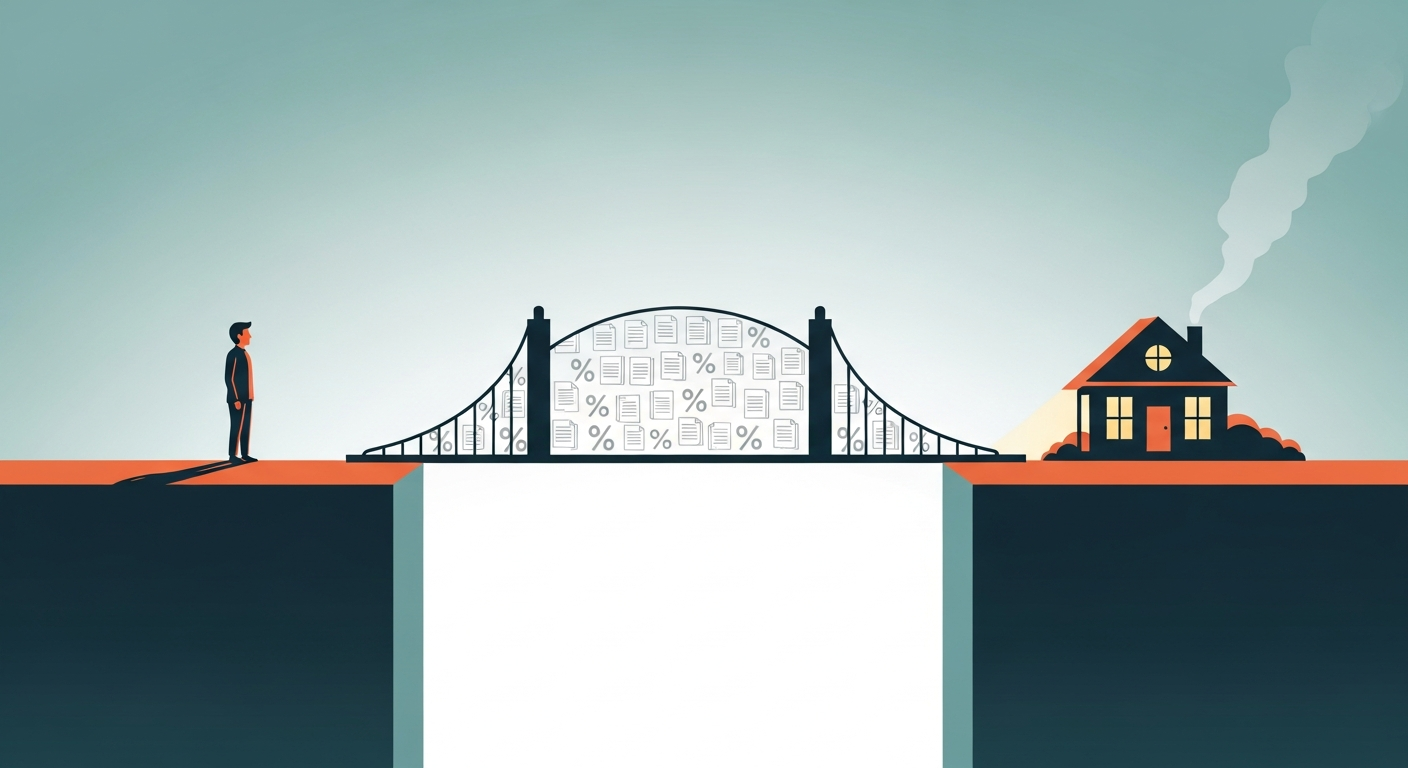 사람과 집 사이에 튼튼한 다리가 놓이는 모습은, 복잡한 전세자금대출이 안정적인 보금자리를 마련하는 든든한 연결고리가 되어줌을 시각적으로 표현합니다.