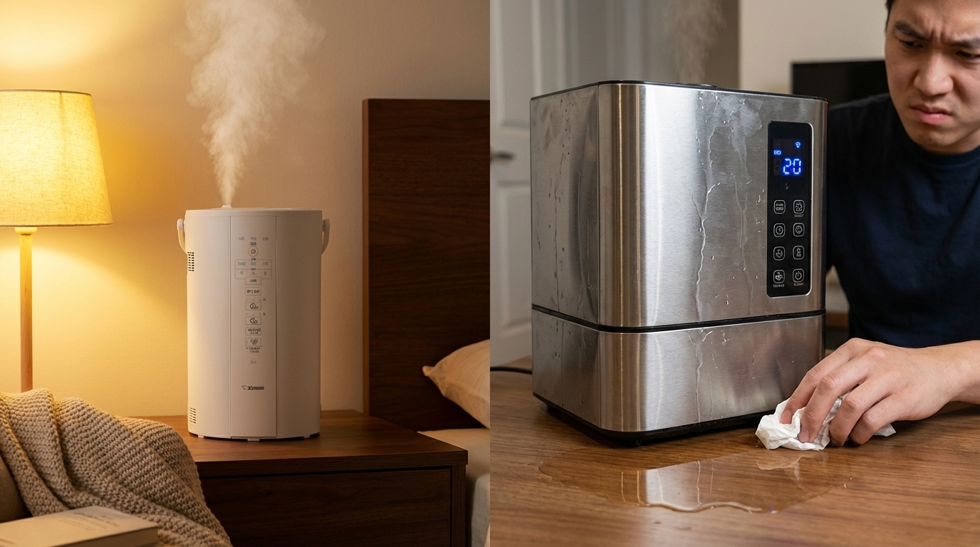 조지루시 가습기의 안전함과 국산 스텐 가습기의 바닥 누수 단점을 비교한 썸네일