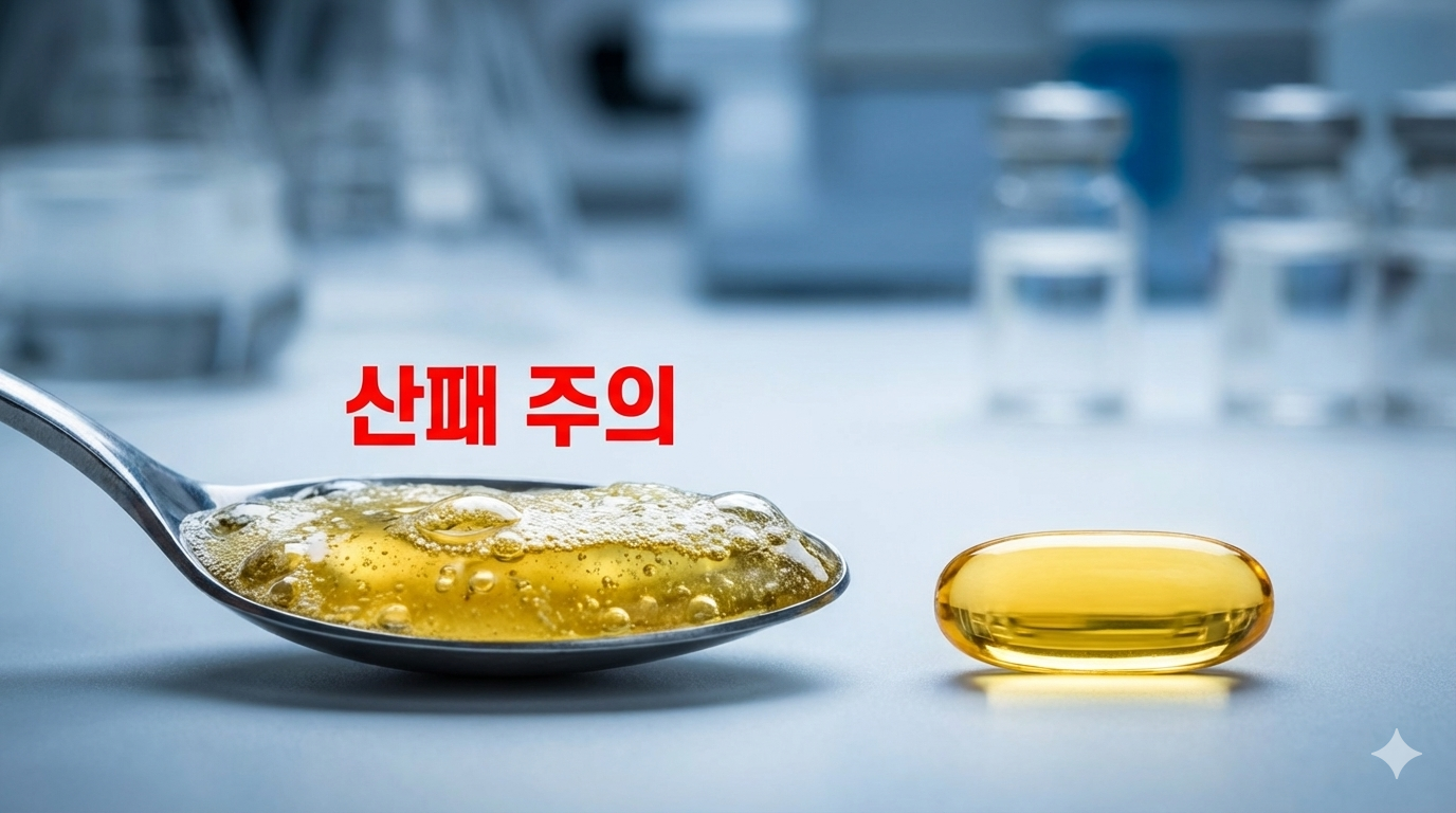 산패된 동백기름의 위험성과 신선한 보라지유 캡슐